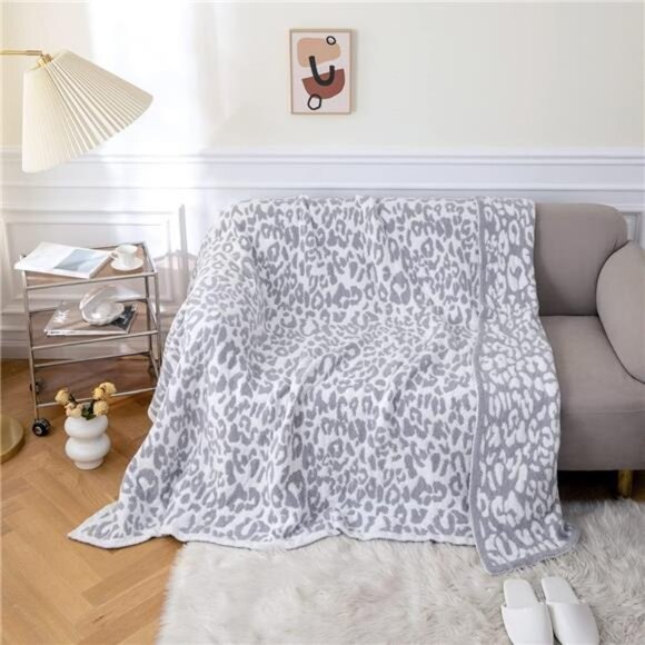 Ultra Soft Micro Plush White Grey Leopard Blanket (51x63 inches) Warm Reversible - Picture 4 of 7